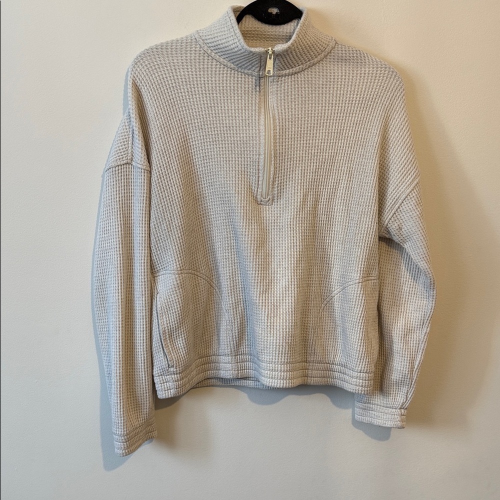 Aerie Waffle Knit Half-Zip Sweater | Size Medium | Cozy Neutral